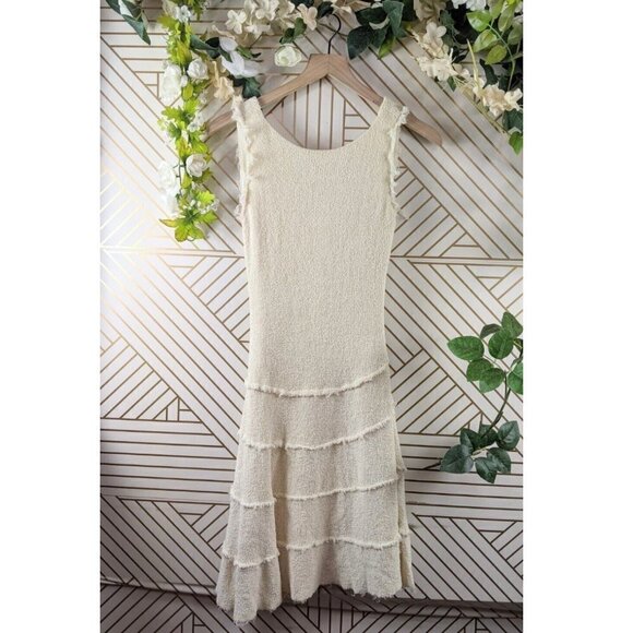 Zara Dress Tiered Fringe Minimalist Knit Lagenlook Ivory Off White - Picture 8 of 8